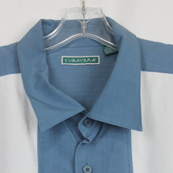 Cubavera 2XLT blue and white button up short sleeve dress shirt - Picture 3 of 5